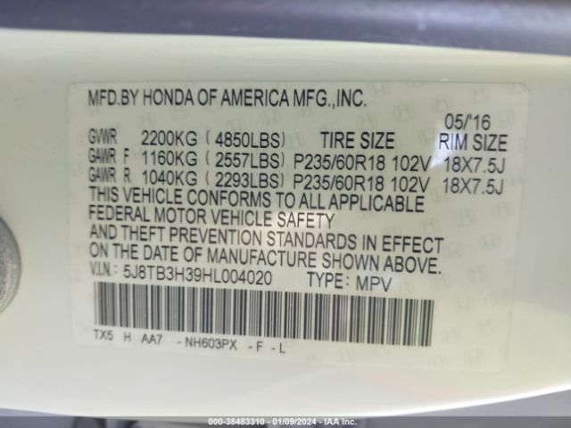 Photo 8 VIN: 5J8TB3H39HL004020 - ACURA RDX 