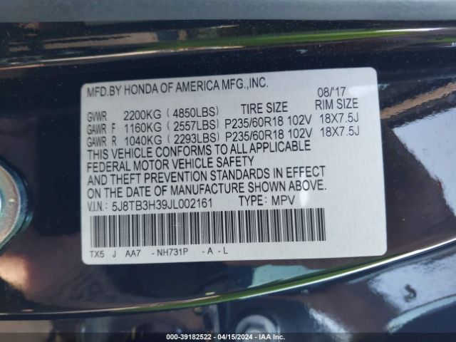 Photo 8 VIN: 5J8TB3H39JL002161 - ACURA RDX 