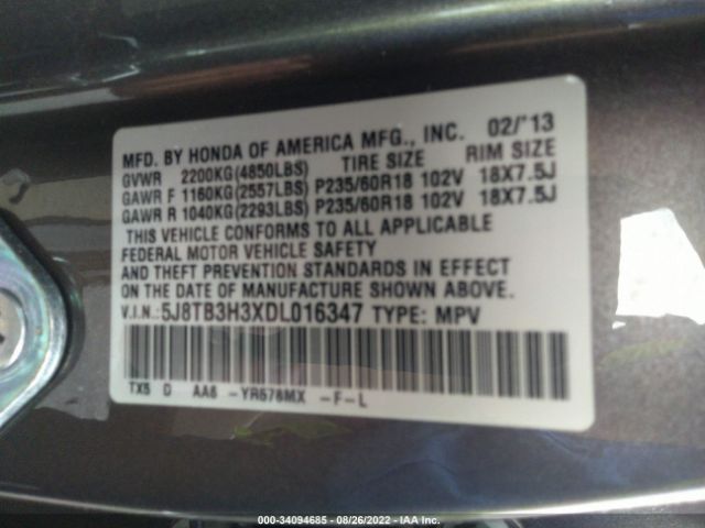 Photo 8 VIN: 5J8TB3H3XDL016347 - ACURA RDX 