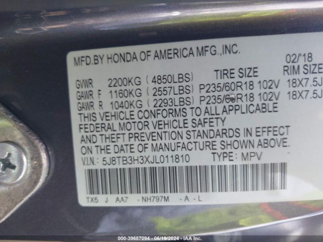 Photo 8 VIN: 5J8TB3H3XJL011810 - ACURA RDX 