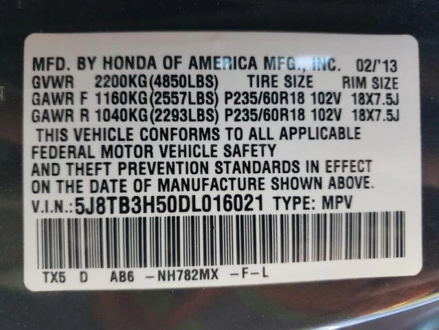 Photo 13 VIN: 5J8TB3H50DL016021 - ACURA RDX TECHNO 