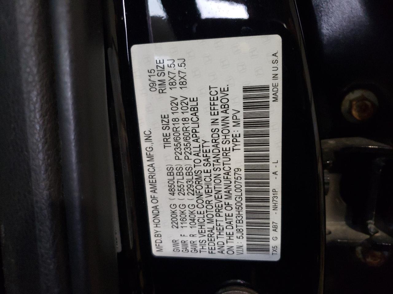 Photo 12 VIN: 5J8TB3H50GL007579 - ACURA RDX 