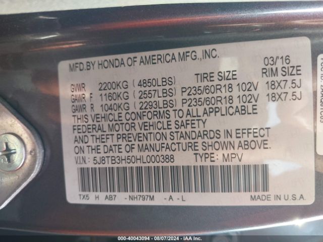 Photo 8 VIN: 5J8TB3H50HL000388 - ACURA RDX 