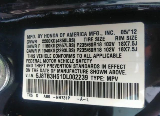 Photo 8 VIN: 5J8TB3H51DL002239 - ACURA RDX 