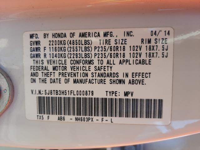 Photo 9 VIN: 5J8TB3H51FL000879 - ACURA RDX TECHNO 