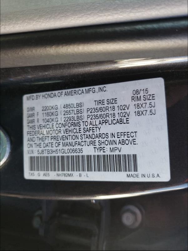 Photo 9 VIN: 5J8TB3H51GL006635 - ACURA RDX TECHNO 