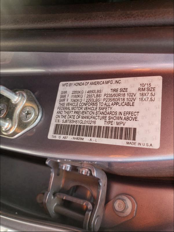 Photo 9 VIN: 5J8TB3H51GL010216 - ACURA RDX TECHNO 