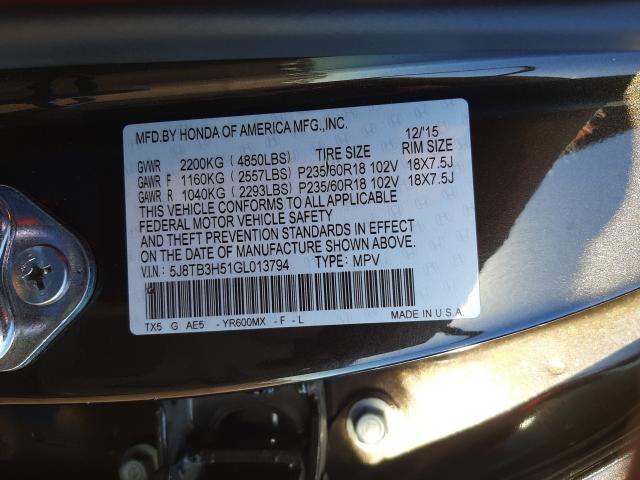 Photo 9 VIN: 5J8TB3H51GL013794 - ACURA RDX TECHNO 