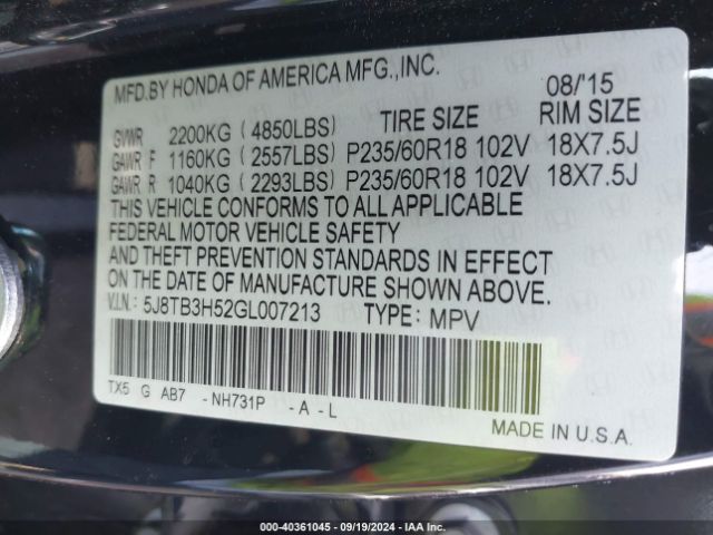 Photo 8 VIN: 5J8TB3H52GL007213 - ACURA RDX 