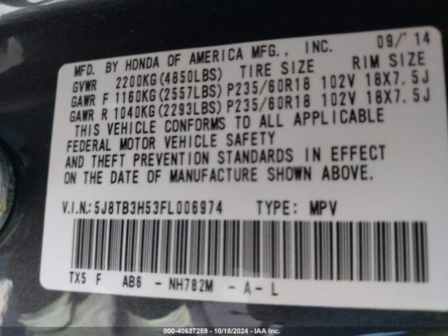 Photo 8 VIN: 5J8TB3H53FL006974 - ACURA RDX 