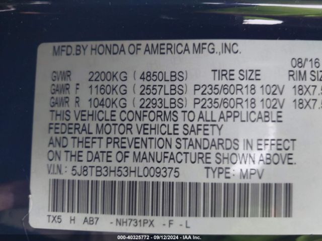 Photo 8 VIN: 5J8TB3H53HL009375 - ACURA RDX 