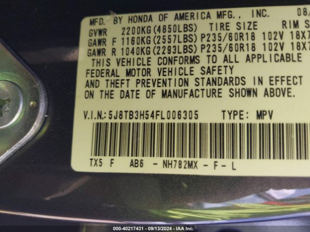 Photo 8 VIN: 5J8TB3H54FL006305 - ACURA RDX 