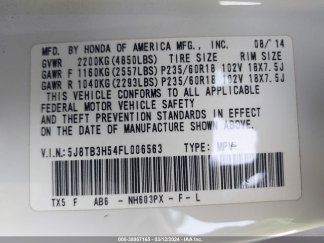 Photo 8 VIN: 5J8TB3H54FL006563 - ACURA RDX 