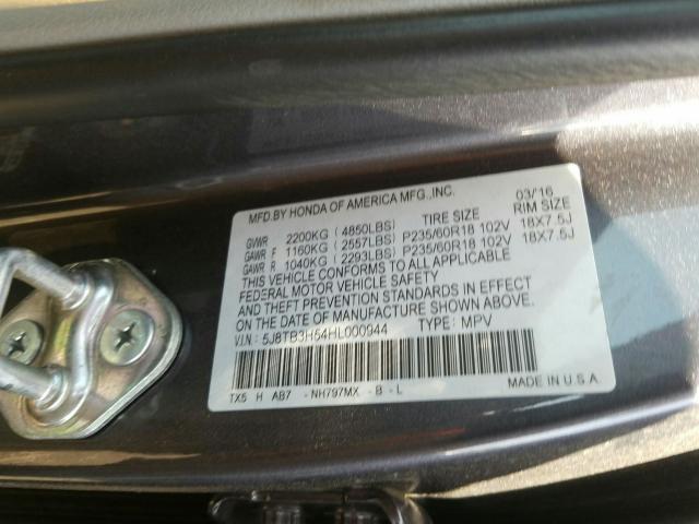 Photo 9 VIN: 5J8TB3H54HL000944 - ACURA RDX TECHNO 