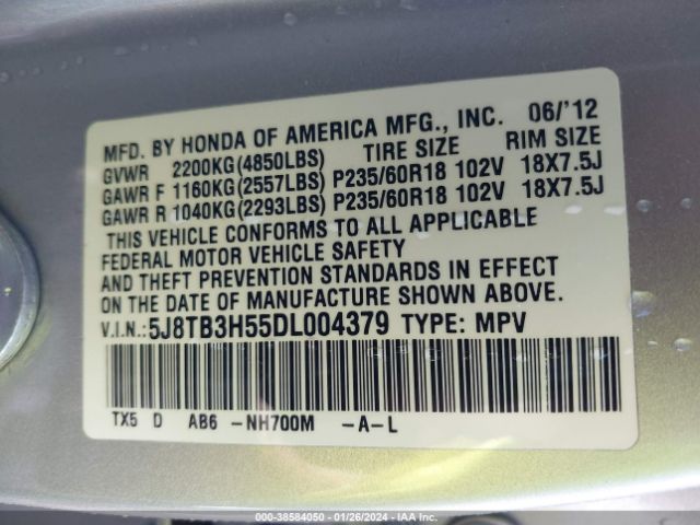 Photo 8 VIN: 5J8TB3H55DL004379 - ACURA RDX 