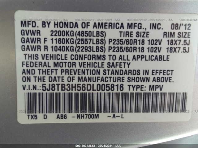 Photo 8 VIN: 5J8TB3H56DL005816 - ACURA RDX 