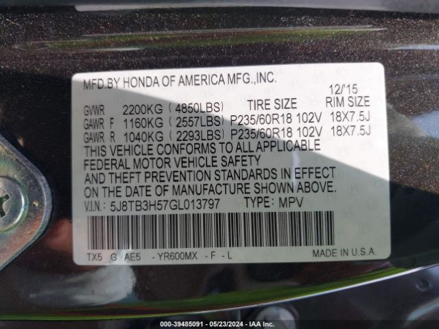 Photo 8 VIN: 5J8TB3H57GL013797 - ACURA RDX 