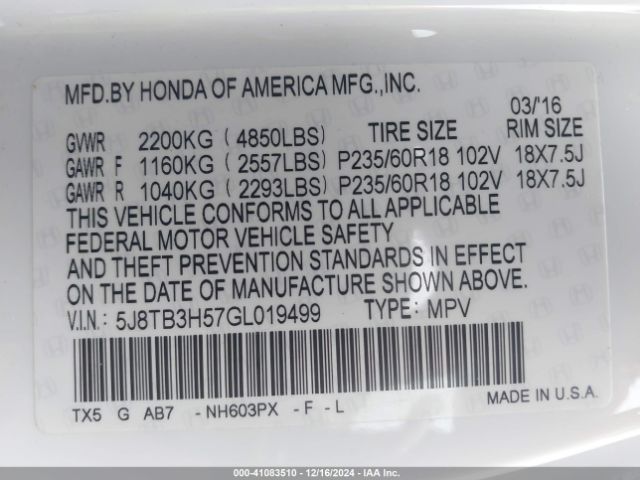 Photo 8 VIN: 5J8TB3H57GL019499 - ACURA RDX 