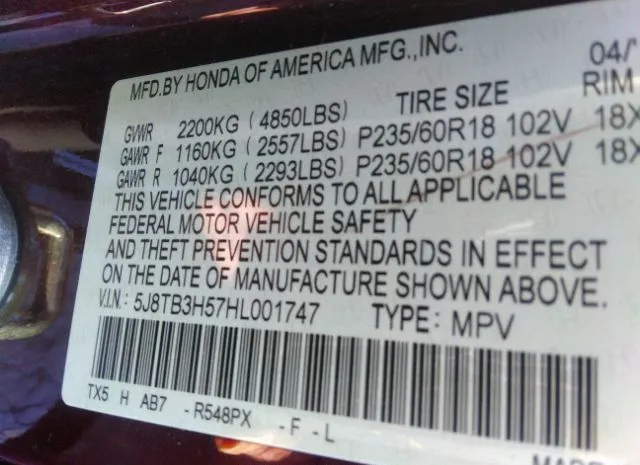 Photo 8 VIN: 5J8TB3H57HL001747 - ACURA RDX 