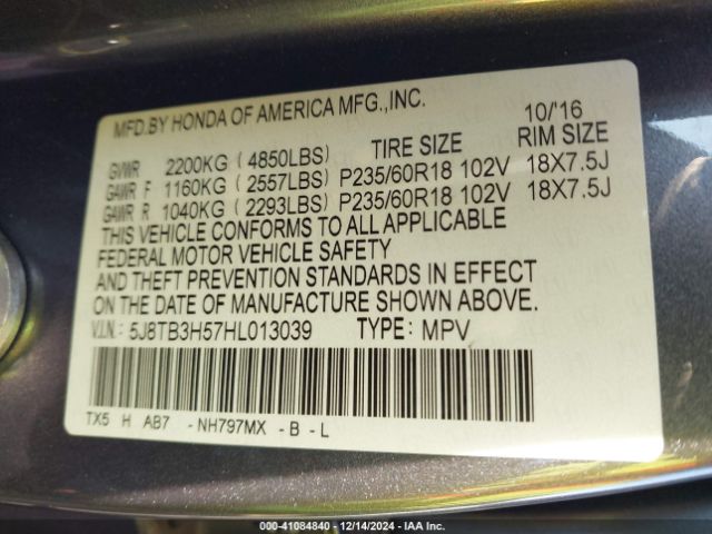 Photo 8 VIN: 5J8TB3H57HL013039 - ACURA RDX 