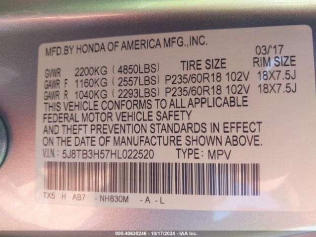 Photo 8 VIN: 5J8TB3H57HL022520 - ACURA RDX 