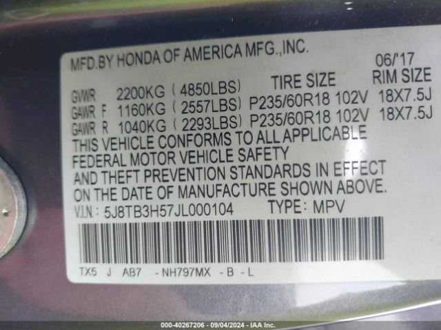 Photo 8 VIN: 5J8TB3H57JL000104 - ACURA RDX 