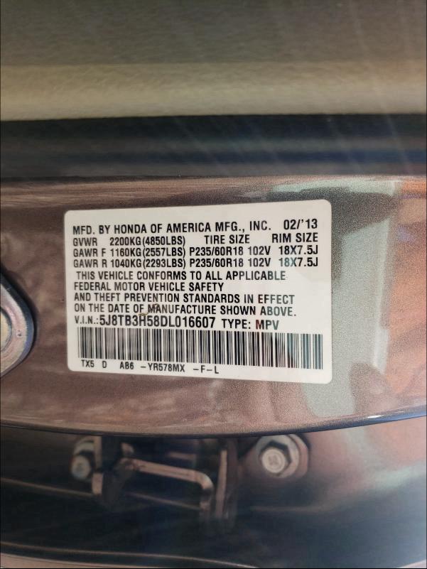 Photo 9 VIN: 5J8TB3H58DL016607 - ACURA RDX TECHNO 