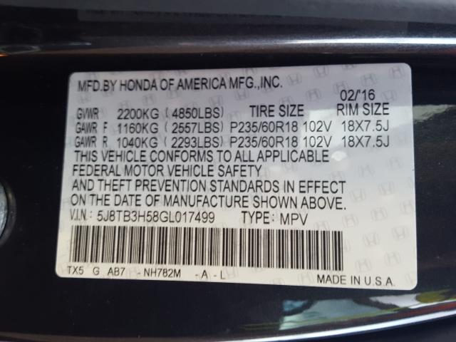 Photo 9 VIN: 5J8TB3H58GL017499 - ACURA RDX 