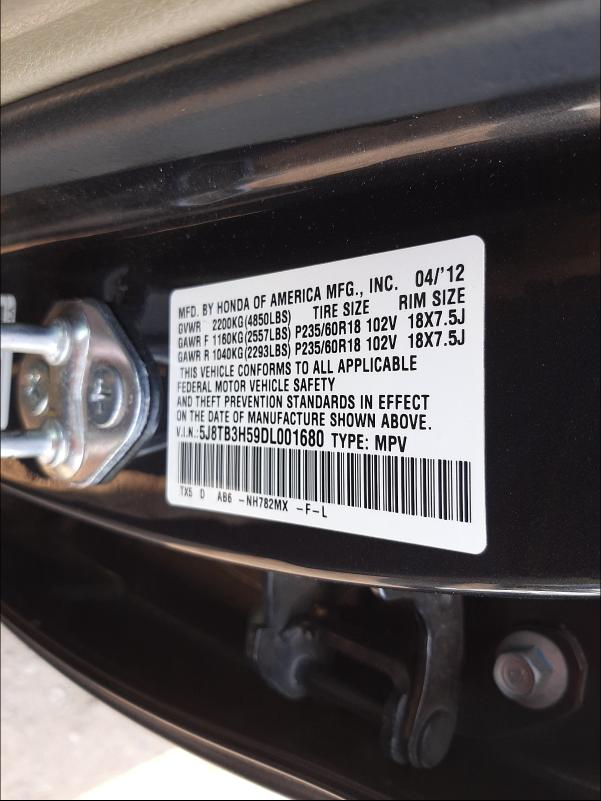 Photo 9 VIN: 5J8TB3H59DL001680 - ACURA RDX TECHNO 