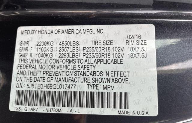 Photo 9 VIN: 5J8TB3H59GL017477 - ACURA RDX TECHNO 