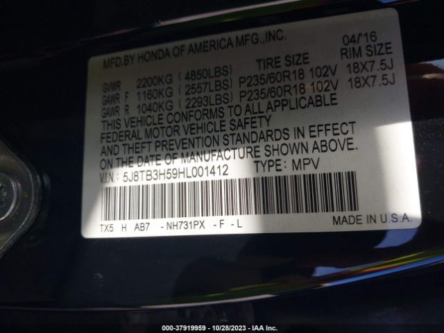 Photo 8 VIN: 5J8TB3H59HL001412 - ACURA RDX 