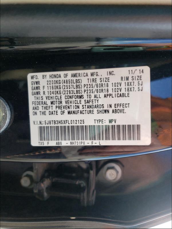 Photo 9 VIN: 5J8TB3H5XFL012125 - ACURA RDX TECHNO 