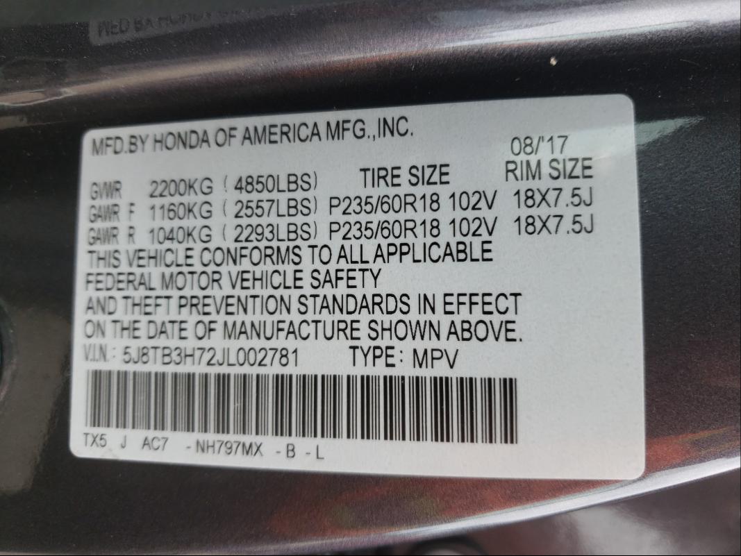 Photo 9 VIN: 5J8TB3H72JL002781 - ACURA RDX ADVANC 