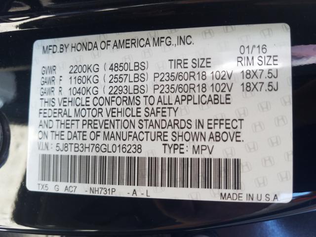 Photo 9 VIN: 5J8TB3H76GL016238 - ACURA RDX ADVANC 