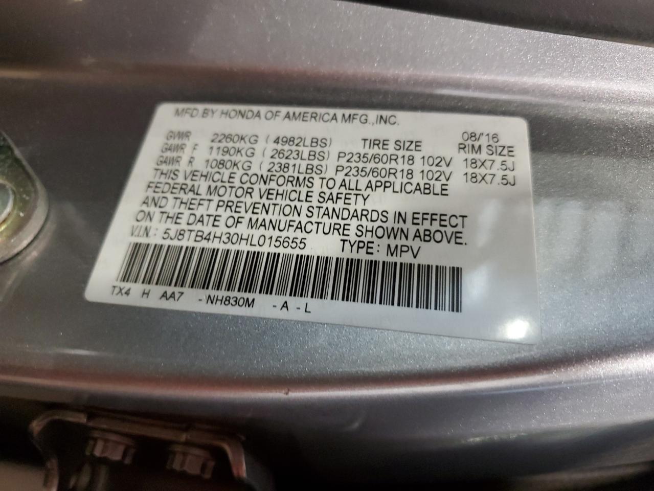 Photo 12 VIN: 5J8TB4H30HL015655 - ACURA RDX 