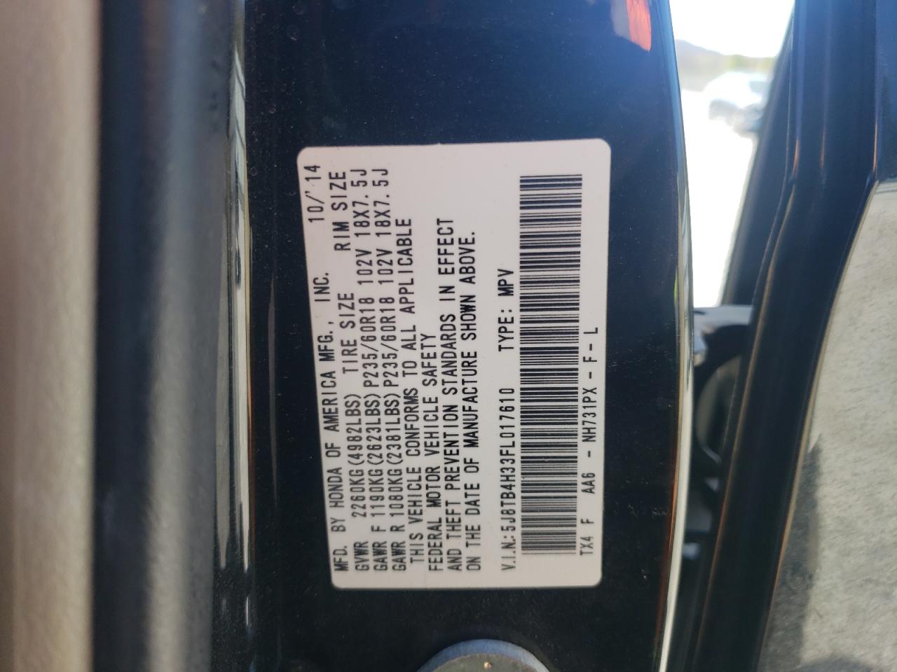 Photo 12 VIN: 5J8TB4H33FL017610 - ACURA RDX 