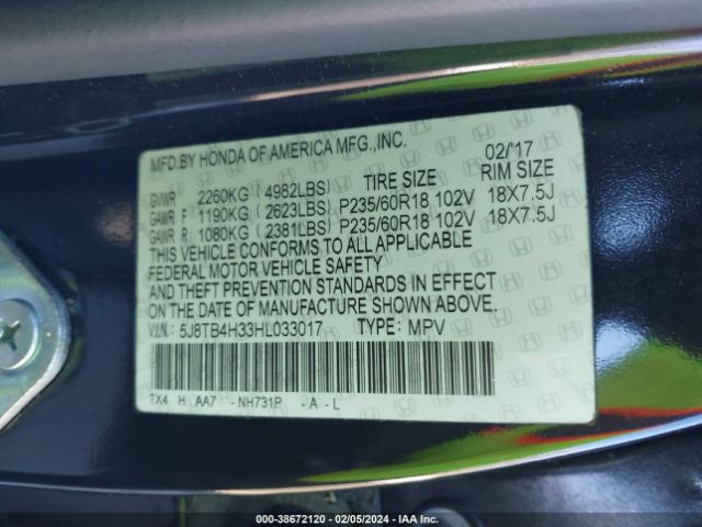 Photo 8 VIN: 5J8TB4H33HL033017 - ACURA RDX 