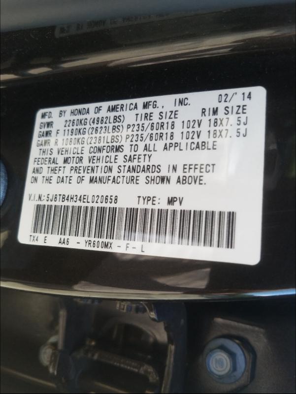 Photo 9 VIN: 5J8TB4H34EL020658 - ACURA RDX 