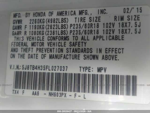 Photo 8 VIN: 5J8TB4H35FL027037 - ACURA RDX 