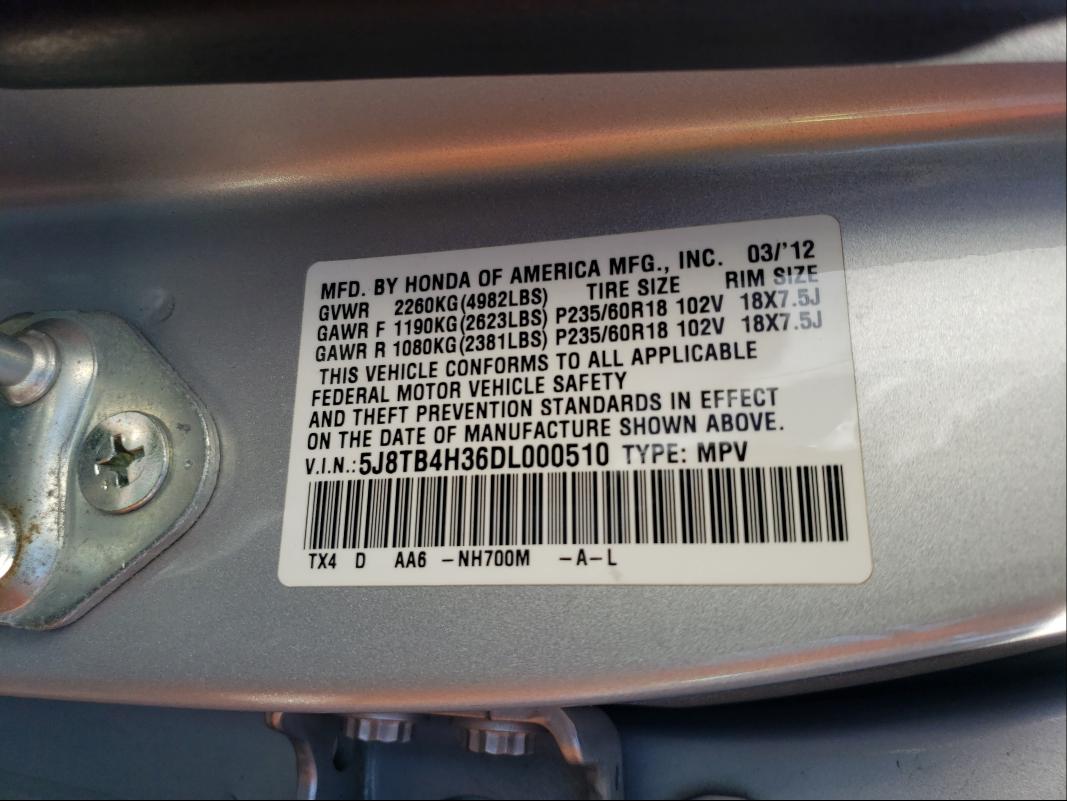 Photo 9 VIN: 5J8TB4H36DL000510 - ACURA RDX 