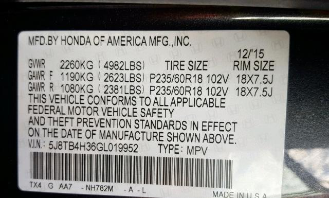 Photo 9 VIN: 5J8TB4H36GL019952 - ACURA RDX 