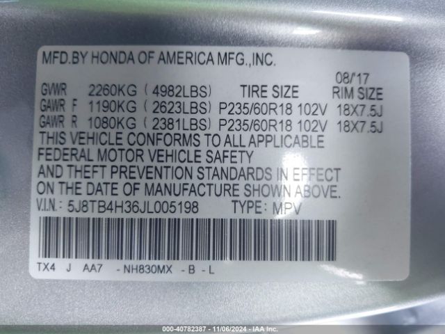 Photo 8 VIN: 5J8TB4H36JL005198 - ACURA RDX 