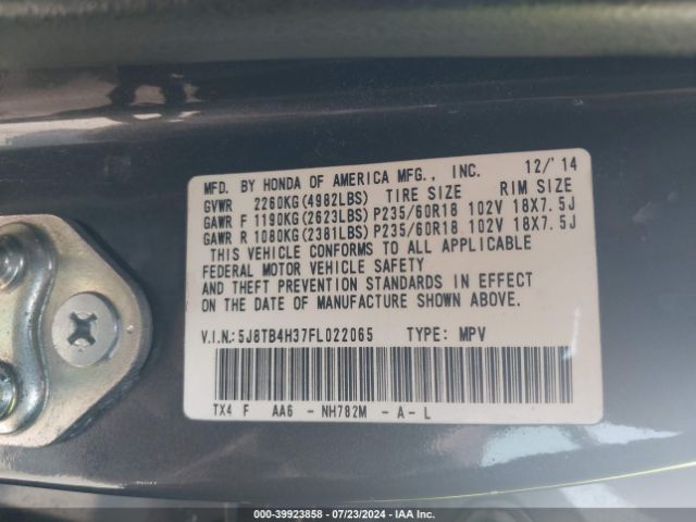 Photo 8 VIN: 5J8TB4H37FL022065 - ACURA RDX 