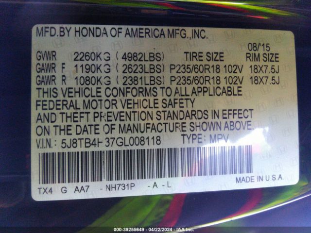 Photo 8 VIN: 5J8TB4H37GL008118 - ACURA RDX 