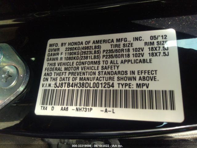 Photo 8 VIN: 5J8TB4H38DL001254 - ACURA RDX 