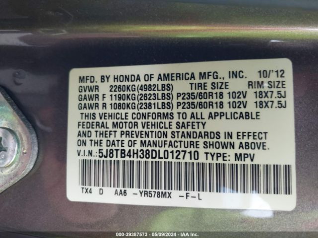 Photo 8 VIN: 5J8TB4H38DL012710 - ACURA RDX 