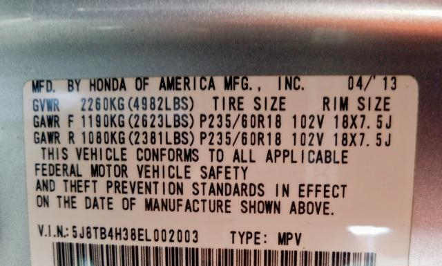 Photo 9 VIN: 5J8TB4H38EL002003 - ACURA RDX 