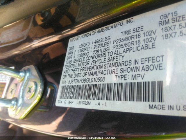 Photo 8 VIN: 5J8TB4H38GL010508 - ACURA RDX 