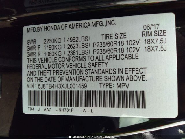 Photo 8 VIN: 5J8TB4H3XJL001459 - ACURA RDX 