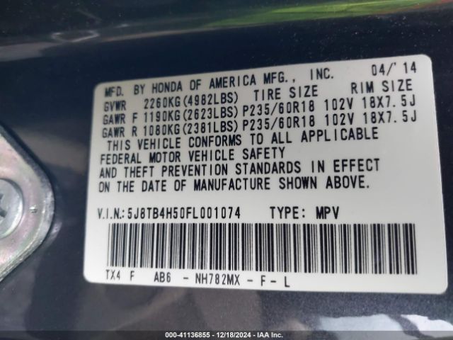 Photo 8 VIN: 5J8TB4H50FL001074 - ACURA RDX 